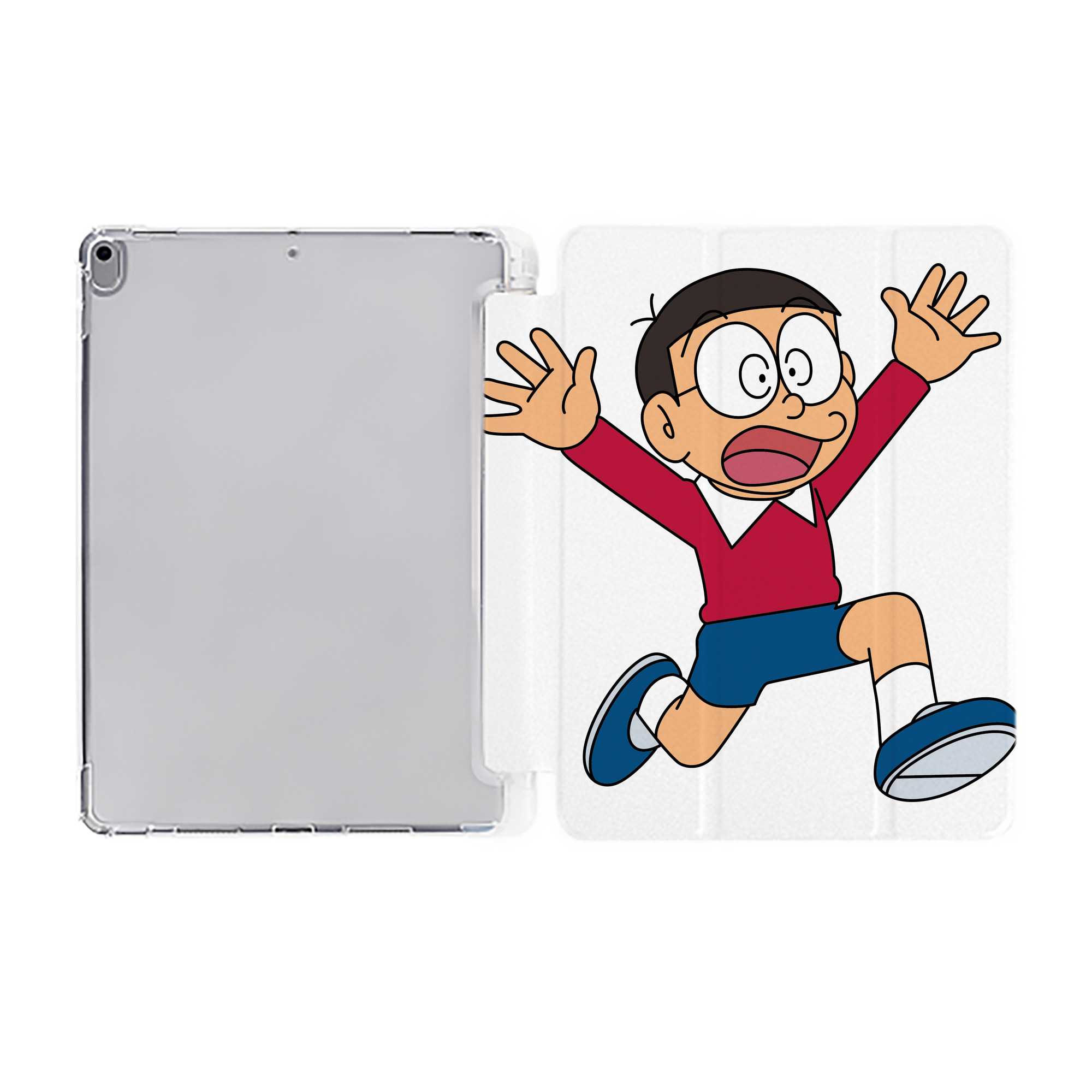 （画像用） ドラえもん 野比 のび太 Doraemon Nobita Nobi IPad ケース ペン収納付き 三つ折りスタンド PUレザー×シリコン 対応機種9.5/10.5/10.9インチ